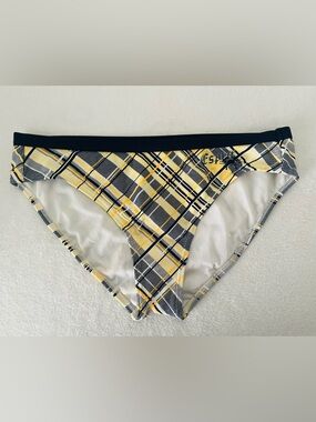 Esprit Women Swimsuit Bottom L Yellow Blue Plaid Stretch Comfort Beach Summer